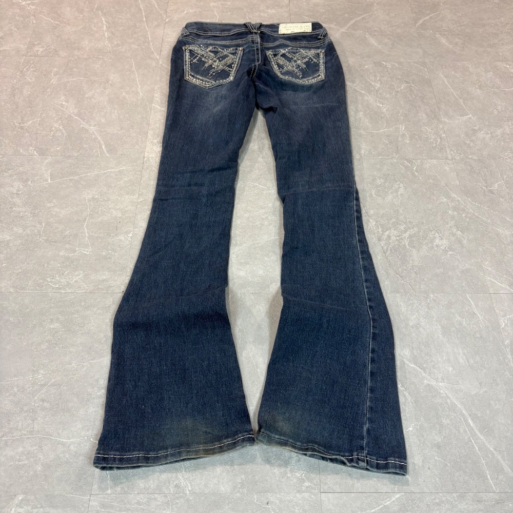 Amethyst Jeans Womens 3 Dark Wash Embroidered Rhinestone Flare Bootcut Y2K 3095
